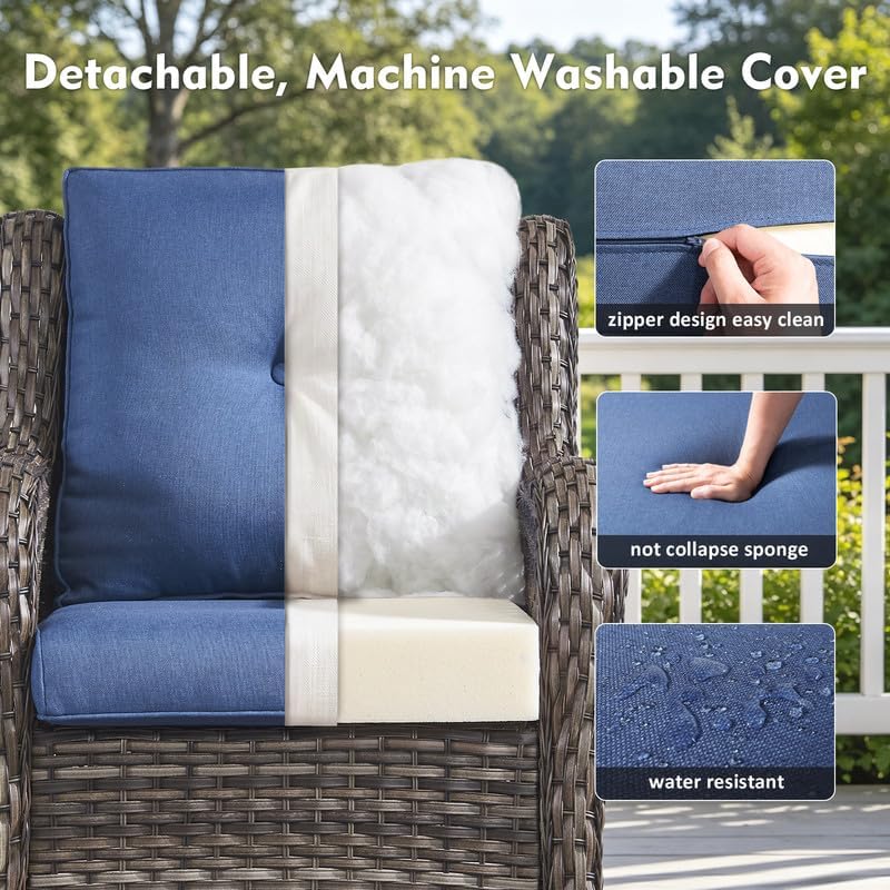 2 Pieces Outdoor Wicker Swivel Rocker Patio Chairs Set of 2, Cushion Blue - Image 3