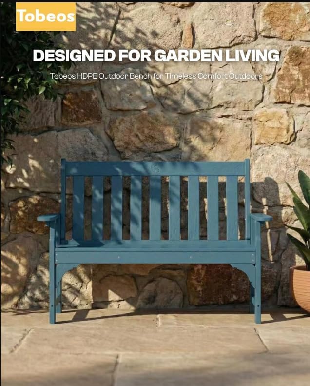 2-Person Outdoor Garden Bench, HDPE All-Weather Patio Bench - Image 7
