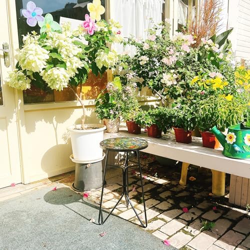 Mosaic Birds Outdoor Side Tea Table, Glass Plant Tables Indoor Decorative Metal - Image 2