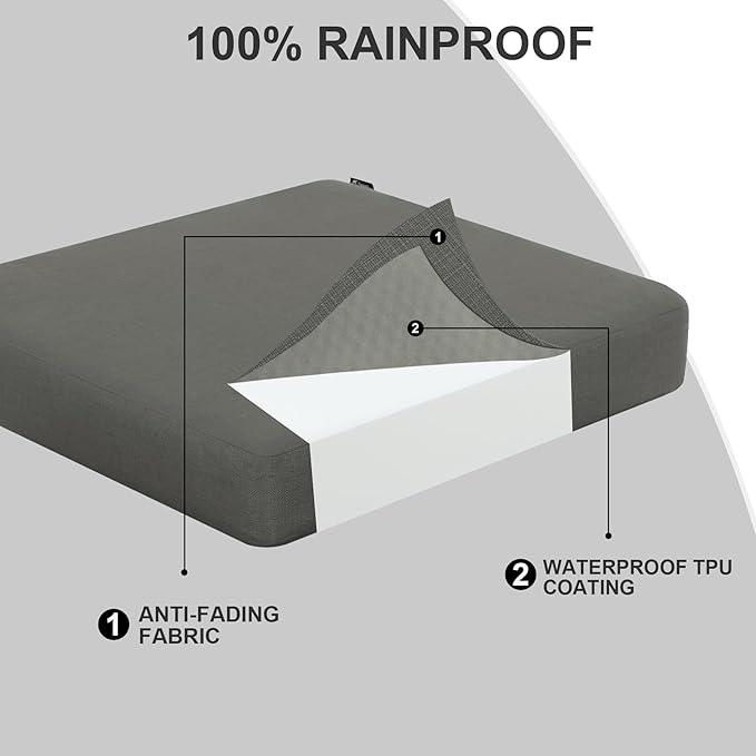 Favoyard Outdoor Chair Cushion 16 x 17 x 3 Inch Rainproof & 3-Year Fade Resistant Patio Furniture Cushions with Removable Cover and Adjustable Ties for Garden Sofa Couch Pads Set of 2, Dark Gray
