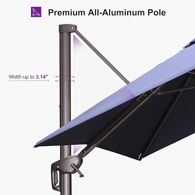 PURPLE LEAF 8 Feet Cantilever Patio Umbrella Square Umbrella with 360° Rotation and Aluminum Offset Hanging Outdoor Umbrella for Pool Garden Backyard Deck, Navy Blue