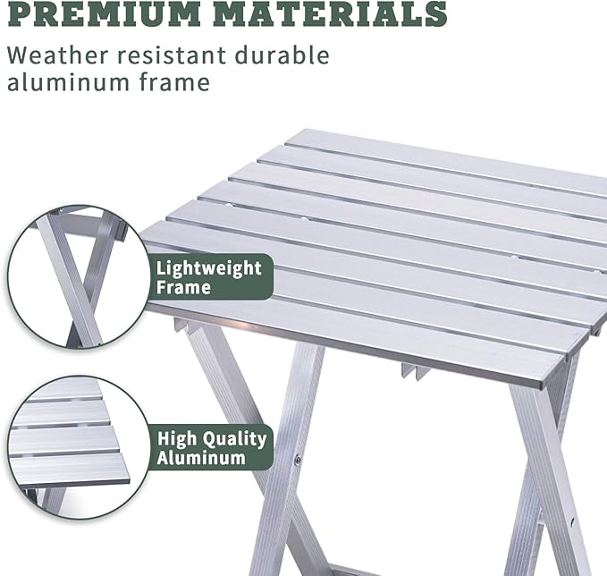 SUNNYFEEL Folding Camping Table - Lightweight Aluminum Portable Picnic Table, 18.5x18.5x24.5 Inch for Cooking, Beach, Hiking, Travel, Fishing, BBQ, Indoor Outdoor Small Foldable Camp Tables