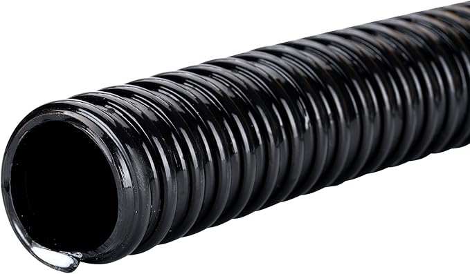 Pond Hose ID 1/2” × 10ft Black Corrugated Flexible Reinforced PVC Hose Vinyl Tubing for Pond Pump Fountain Garden Waterfall, Non-toxic & Kinkproof, with 2 clamps