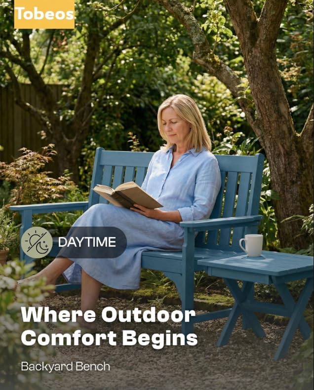 2-Person Outdoor Garden Bench, HDPE All-Weather Patio Bench - Image 3