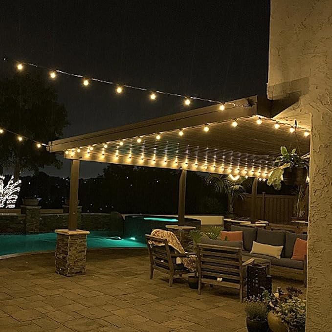 Novelty Lights 50 Feet G40 LED Patio String Lights with 50 Bulbs, Warm White, Weather Resistant and Shatterproof Replaceable Plastic Globe Bulbs, Brown Wire