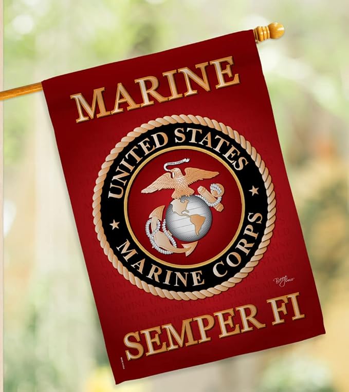 Breeze Decor Marine Corps Pack Armed Forces USMC Semper Fi United State American Military Veteran Retire Official Applique Banner Small Garden Yard Gift Double-Sided, House Flag 28" x 40", Made In USA