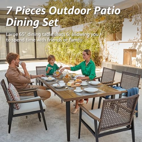 7 Piece Patio Dining Set, Rattan Wicker Patio Chairs Set - Image 3