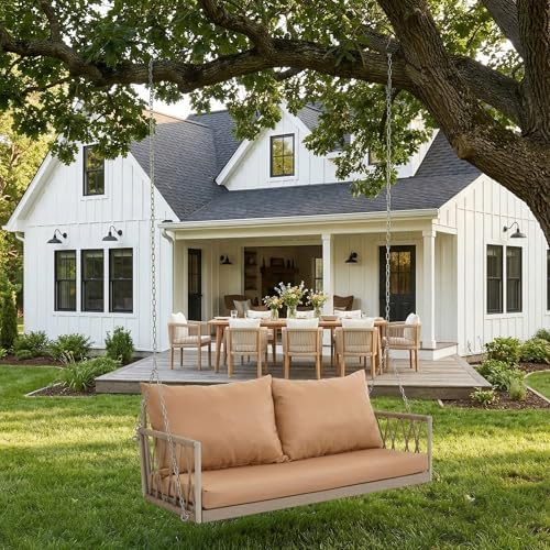 Wicker Porch Swing, Upholstered Outdoor Hanging Swing - Image 6