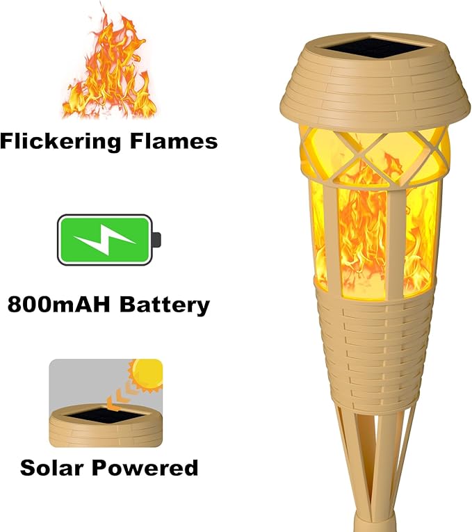 Solar Outdoor Lights – Solar Torch Lights with Flickering Flame for Garden Decor, Waterproof Solar Garden Lights, Outdoor Patio & Pathway Yard Decorations with Flame Torches - 4 Pack