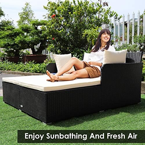 Tangkula Outdoor Rattan Daybed, Wicker Furniture - Image 2