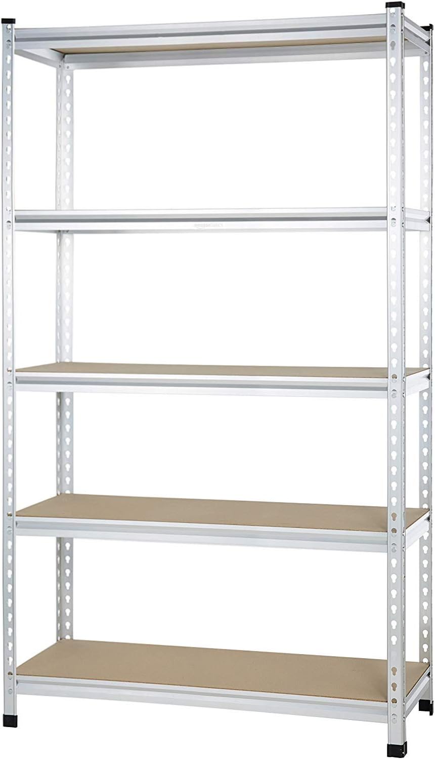 Amazon Basics 5-Tier Medium Duty Storage Shelving Single Post Press Board Shelf - 48 x 18 x 72 Inches, Aluminum