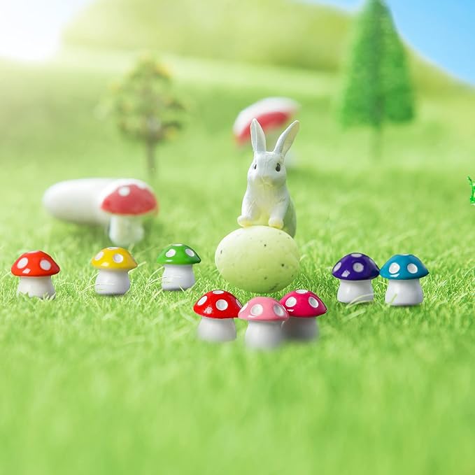 160 Pcs Tiny Mushrooms Mini Figurines Miniature Cute Colorful Mushroom Figurines Indoor Outdoor Mushroom Statue Decor Mushroom Decoration for Garden Landscape Bonsai Craft Ornament(Mixed Color,M)