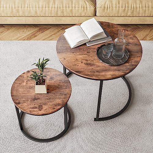 HOJINLINERO Round Nesting Coffee Table Set of 2, Small Coffee Table by HOJINLINERO