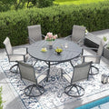 DIFY Outdoor Dining Set for 6, 53.1" Round Table & Grey Swivel Chairs by DIFY