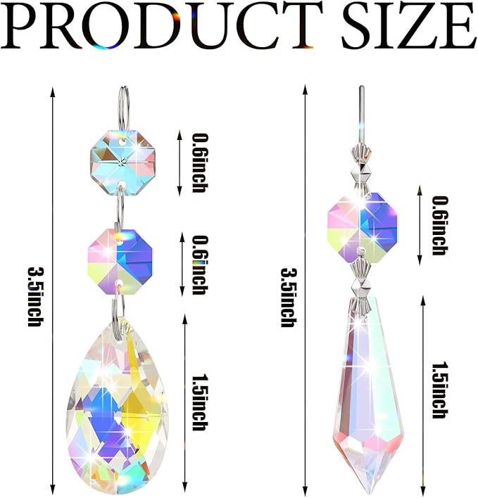 24 Pcs 24 Pcs Chandelier Crystal Replacement 38 mm Teardrop & Icicle Crystal Prisms Hanging Gems Parts for Lamps and Chandeliers Suncatcher Christmas Tree Windows Home Decor (Colorful)