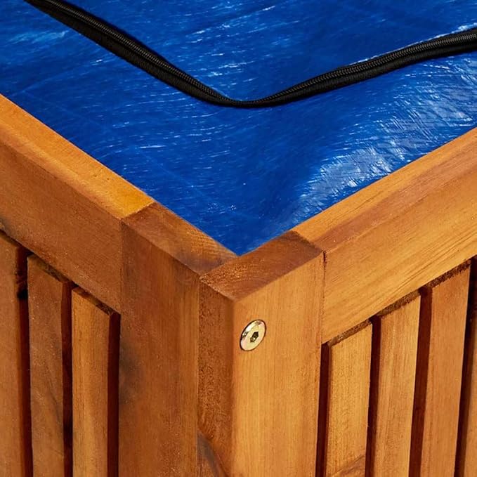 vidaXL Outdoor Storage Box, Deck Box with Gas-Lift Lid, Storage Chest with Water-Resistant Zippered Bag Inside, 59.1''x19.7''x22.8'', Solid Acacia Wood