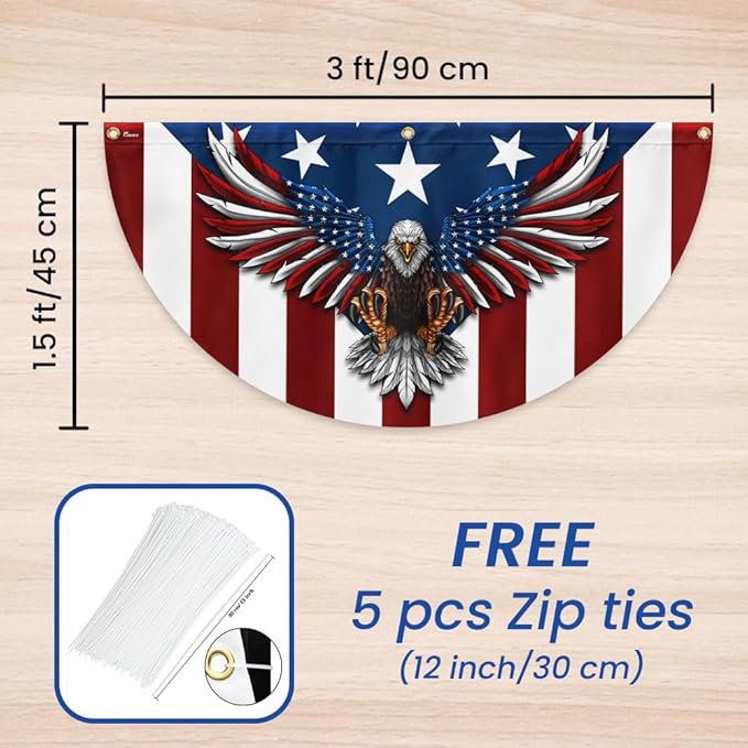 FLAGWIX American Flag Patriotic Eagle American Non-Pleated Fan Flag TPT1636F, 3x6 ft, 2 Pack Suitable for Outdoor and Indoor