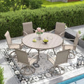 DIFY 7 Piece Outdoor Dining Set, Sandshell Metal Table & Swivel Chairs by DIFY