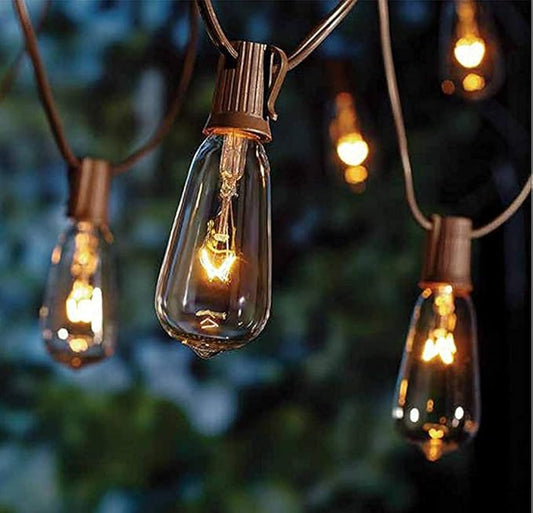 20Ft Outdoor Patio String Lights with 22 Clear Vintage Light Bulbs (2 Spare), E17 Base ST40 Outdoor Edison String Lights Waterproof UL Listed for Indoor Garden Backyard Party Porch Decor, 7W - Brown