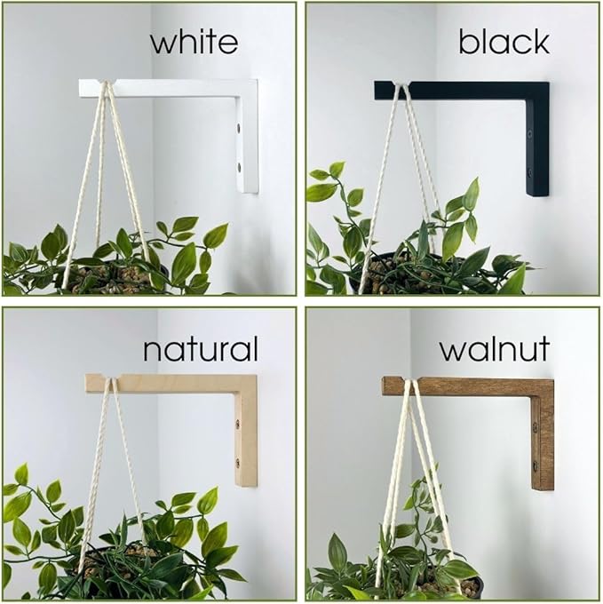 2-Piece Set of Plant Hooks for Wall 6 Inch - L-Shaped Mounted Wooden Plant Hook - Indoor and Outdoor Bracket Plant Hanger for Planters, Lanterns, Bird Feeders and Plant Basket (White)