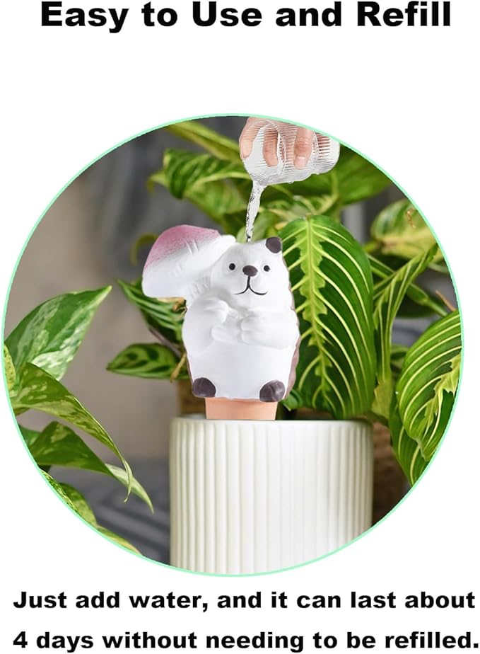 4-Pack Self-Watering Terracotta Spikes for Plants, Automatic Plant Watering Stakes, Keeps Plants Hydrated While You're Away, Ideal for Indoor & Outdoor Use (Hedgehog with Umbrella Design)