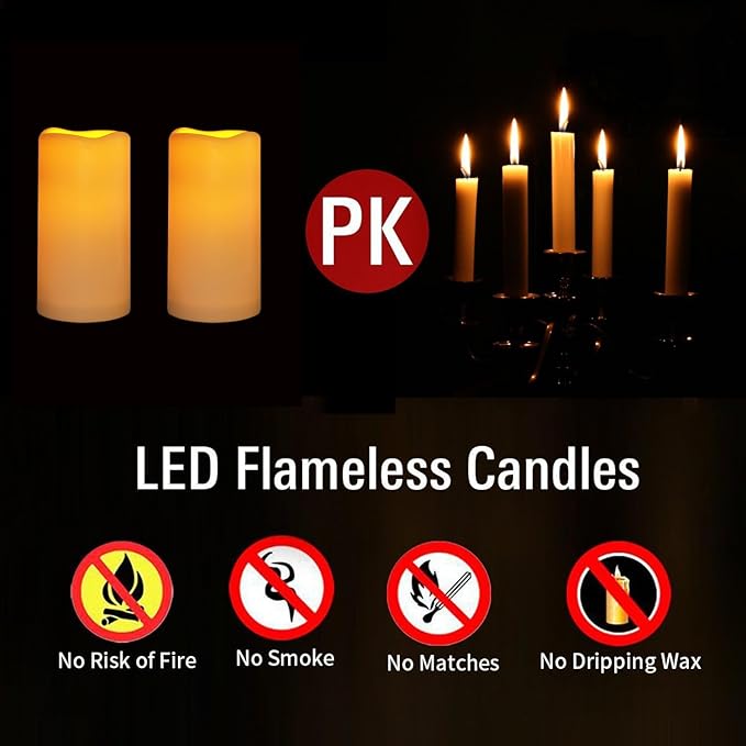 9PACK Outdoor Waterproof Plastic flameless Candles with Remote Control LED Flickering Battery Operated Pillar Candles Cycling 24 Hours Timer (D3 xH5.5) for Camping, Weddings, Party,Home Decoration