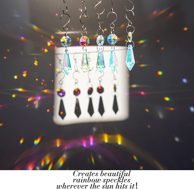 50pcs Colorful Crystal Icicle Prisms for Chandeliers, 38mm Chandelier Crystals Glass Prisms Pendants, Chandelier Crystals Replacement Parts with Octogan Beads for Wedding,Party Decoration