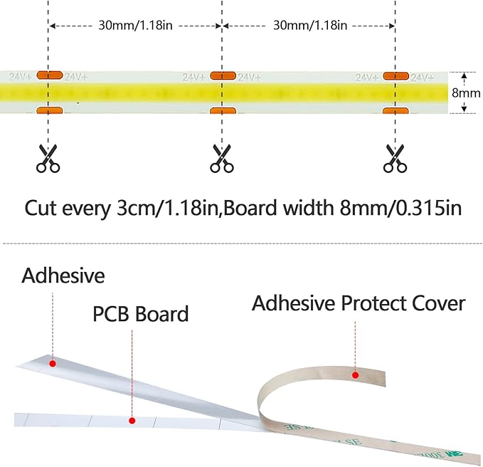 15M/49.2ft 24V COB LED Strip Light Waterproof IP65 Warm White 3000K Uniform Glow 5760LEDs CRI 93+ Flexible LED Tape Lights for DIY Cabinet Bedroom Kitchen Home Decor(No Power Supply)