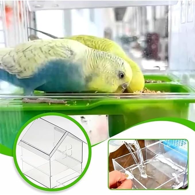 2026 New Pull-Out External Parrot Feeder, Bird Bath for Cage, 7*6*5.5in Bird Feeder House, Transparent Parakeet Cage Accessories, Easy To Fill, Clean, Long-Lasting, for Finch and Hummingbird (White)