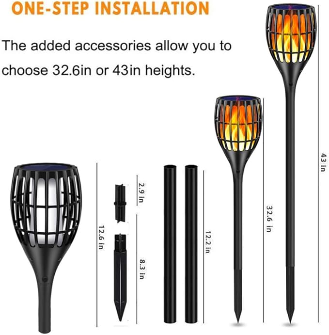 Solar Torch Lights, Waterproof Flickering Flames Torches Lights 43" Outdoor Solar Spotlights Landscape Decoration Lighting Dusk to Dawn Auto On/Off for Yard Patio Driveway, 1 Pack