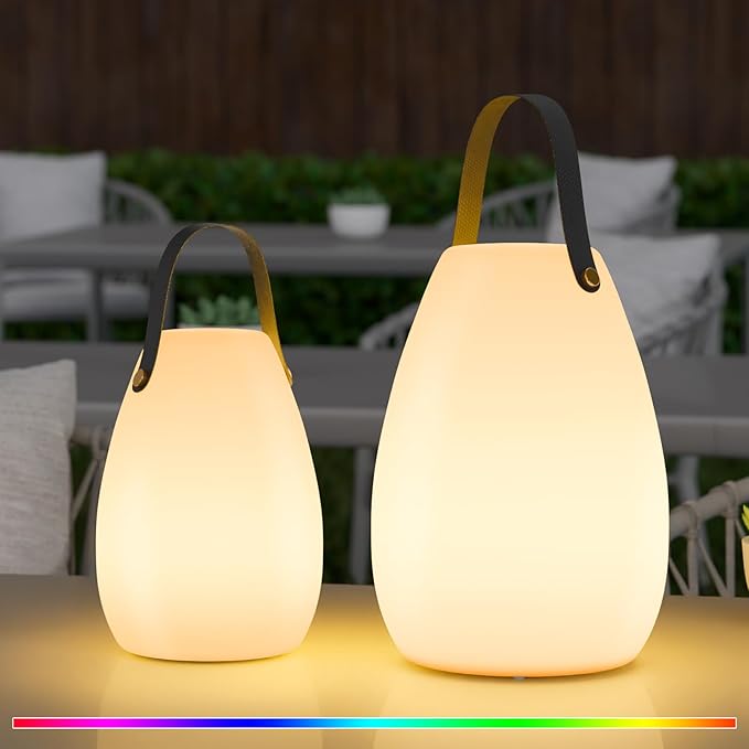 uuffoo Portable Outdoor Table Lamp, Dimmable Cordless Lamp with Remote and 7 RGB Colors IP44 Waterproof Hanging Lamp Indoor/Outdoor Night Lamp Lantern for Bedroom Garden Dining Camping