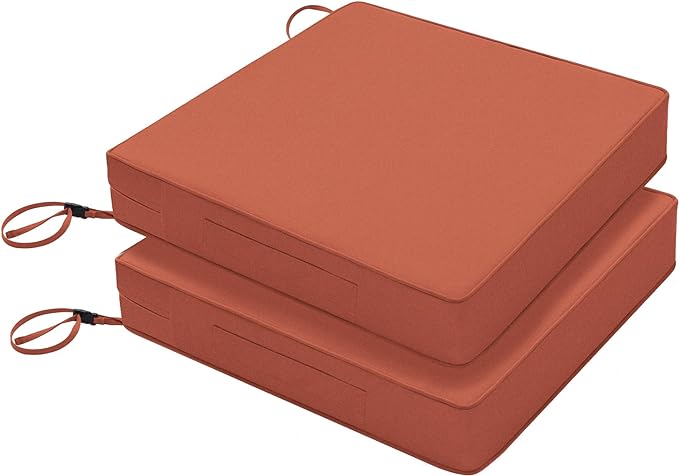 Favoyard Patio Chair Cushions 24 x 24 x 4 Inch Waterproof Outdoor Seat Cushions for Patio Furniture 3-Year Color Fastness Garden Sofa Couch Chair Pads with Handle & Adjustable Straps Set of 2, Spice