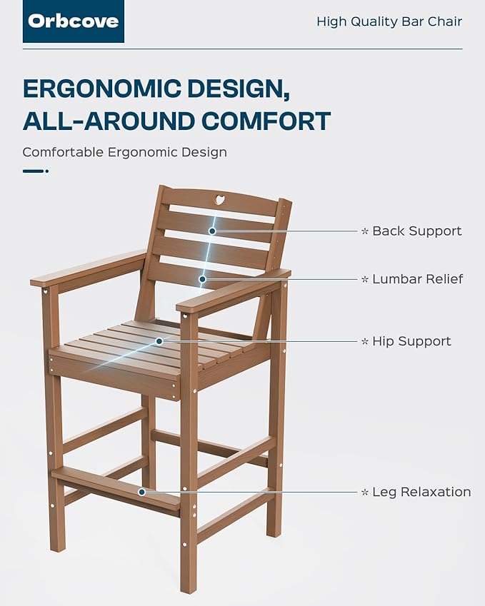 3-Piece Bar Height Patio Table and Chairs Set, HDPE Wood Grain Outdoor Bar Table and Chairs with Heart Cutout Design, Weather-Resistant Bar Height Furniture for Deck, Porch, Pool (Teak)