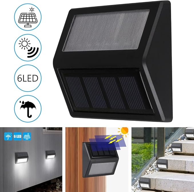 Solar Lights Outdoor, Waterproof Solar Powered Deck Step Lights for Patio Garden Backyard Garage Driveway Pathway Outside Wall Lighting (Warm White/6 Pack)