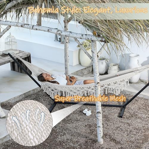 ZEAN Handwovenw ith Tassels 2 Person Hammock Tassels - Image 2