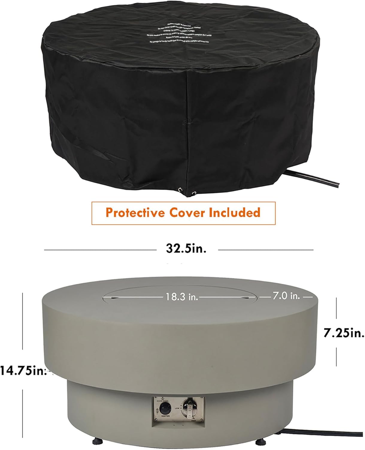 32.5-inch Outdoor Gas Fire Pit Table with Natural Gas Conversion Kit, 50,000BTU Propane Gas Fire Pits for Outside Patio w/Round Burner Lid, Glass Rocks, Cover