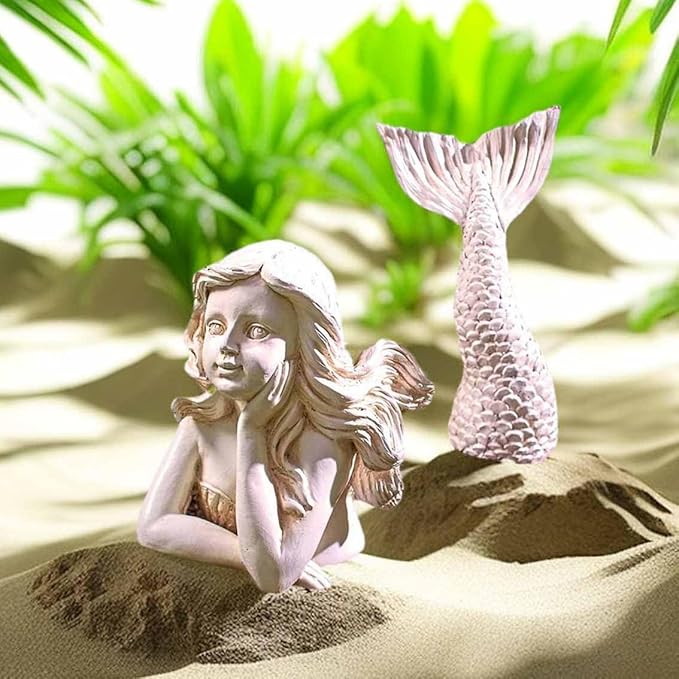 BGBWBFBR Handmade Mermaid Statue Set with Blue and White Starfish: A Beautiful Addition to Your Home Décor, ry-001