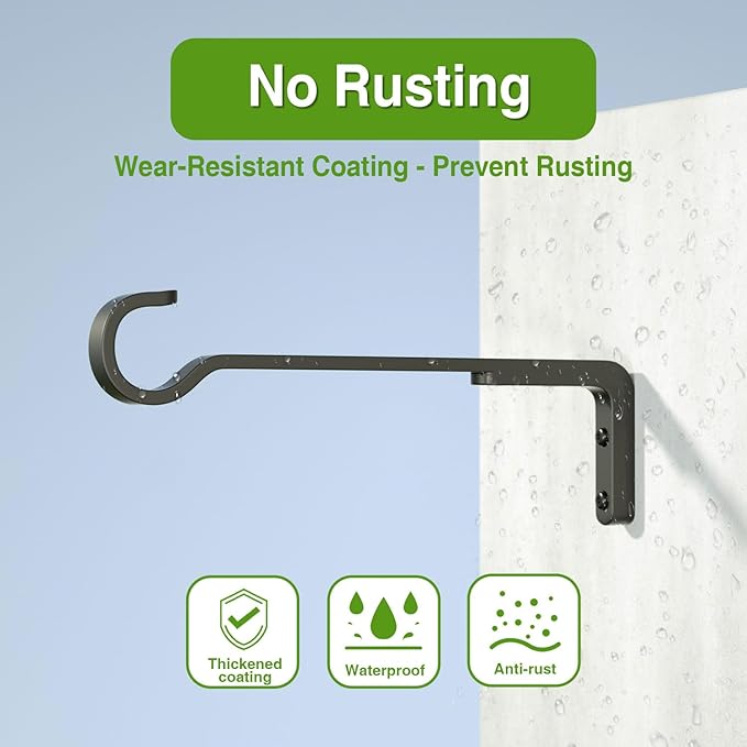 14.17 Inch Black Heavy Duty Outdoor Plant Hangers for Hanging Baskets, Iron Hanging Plant Brackets for Hanging Plants Outside, Metal Plant Hooks Plant Wall Hooks for Hanging Lantern (2 pcs)