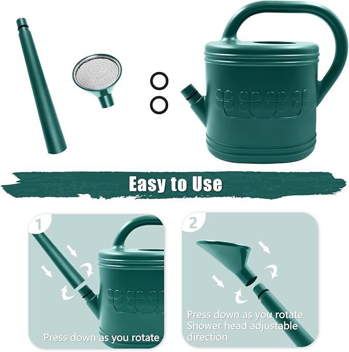 2 Gallon Watering Can, Outdoor Watering Can for Plants, Garden Water Can with Removable Long Spout and Stainless Steel Sprinkler Head, Large Water Can for Greenhouse (Dark Green, 2 Gallon)