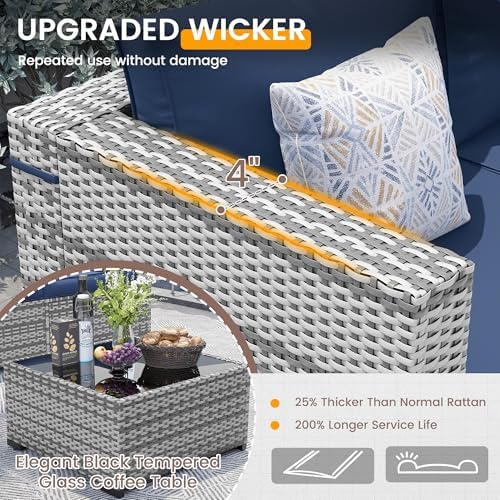 UDPATIO Outdoor Patio Furniture Set 7 Pcs Wicker Sectional Sofa Blue - Image 2