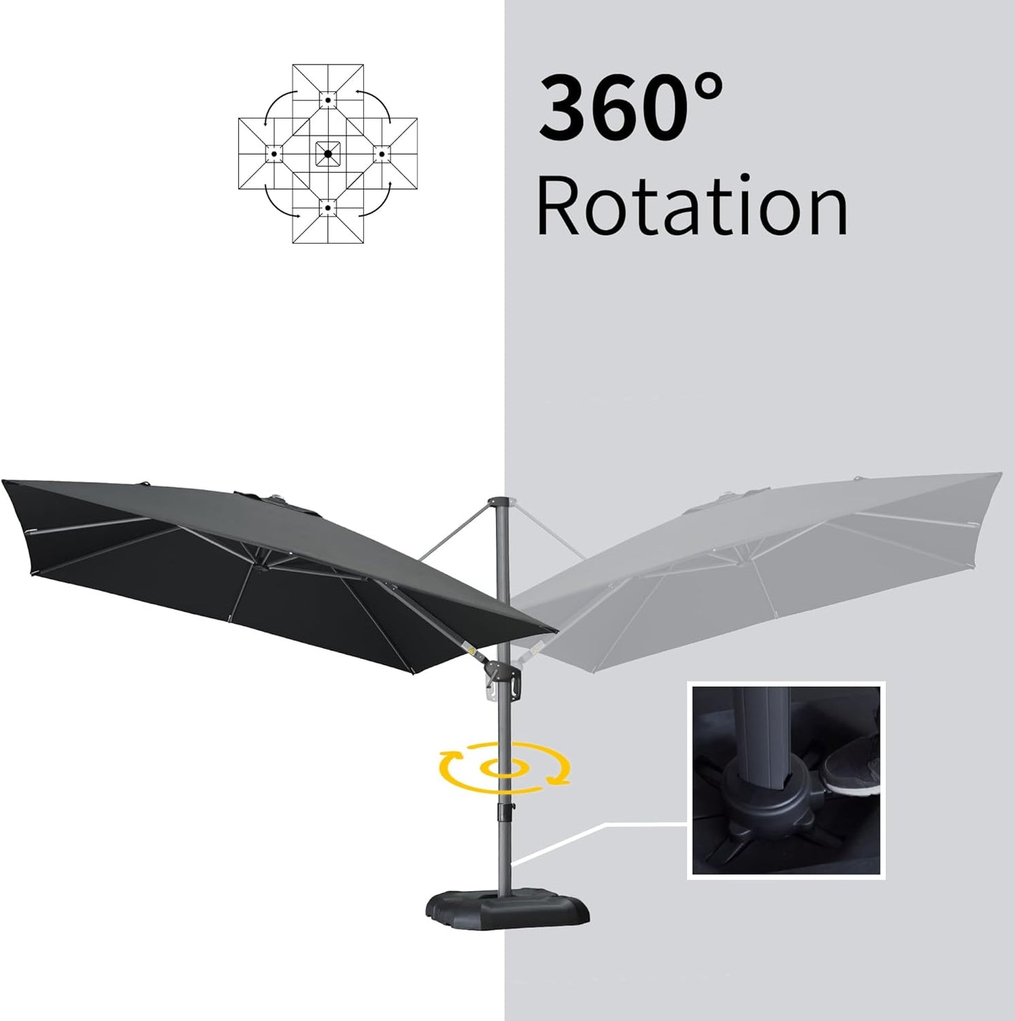 PURPLE LEAF 10 Feet Patio Umbrella Outdoor Cantilever Square Umbrella Aluminum Offset Umbrella with 360-degree Rotation for Garden Deck Pool Patio Black