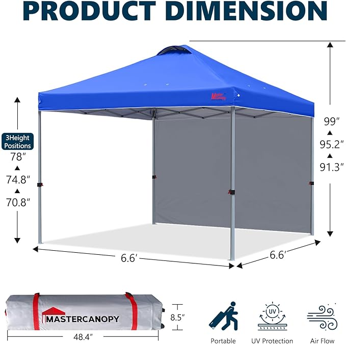 MASTERCANOPY Durable Pop-up Canopy Tent with 1 Sidewall (6.6'x6.6',Blue)
