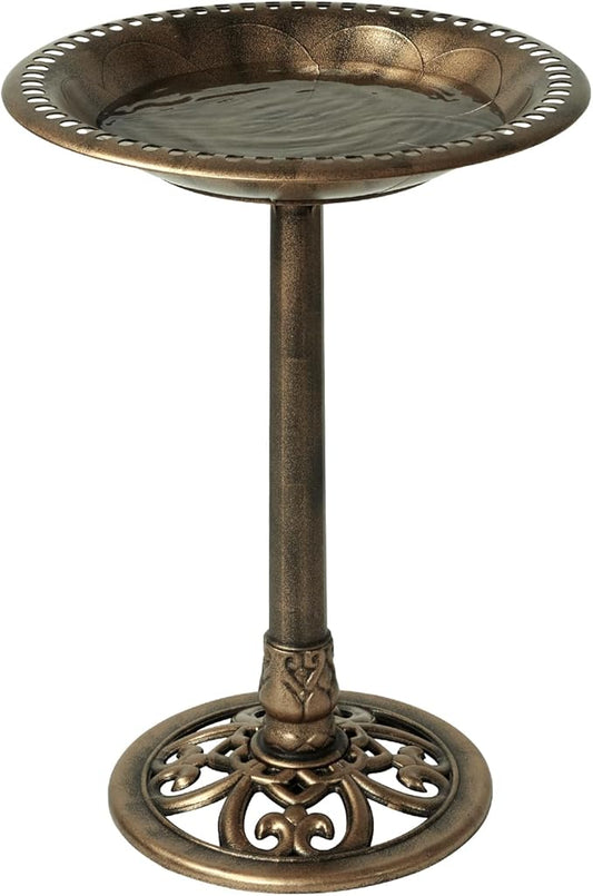 Backyard Expressions Outdoor Garden Bird Bath - Bronze - Weather Resistant Polyresin - 27 Inch