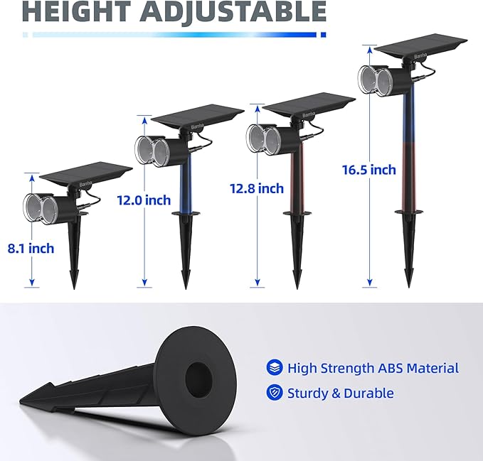 Barrina Solar Spot Lights Outdoor, 360° Horizontal Adjustable, 24 LEDs RGB Color Changing Solar Spotlight, IP65 Waterproof, Auto On/Off Solar Powered Landscape Lights for Outside Garden Yard, 2 Pack