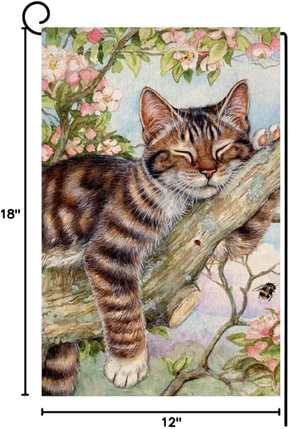 BLKWHT Spring Cat Garden Flag 12x18 Vertical Double Sided Pink Floral Farmhouse Holiday Outside Decorations Burlap Yard Flag BW573