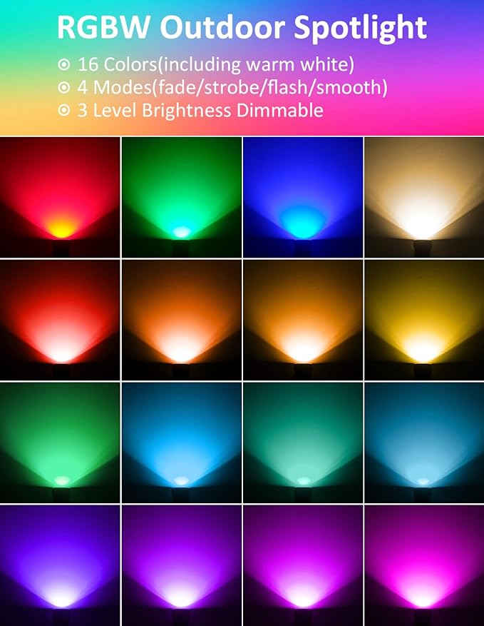 RGB Spotlights Outdoor, LED Color Changing Landscape Lights, Waterproof Spotlight with US Plug for Yard Garden Tree Path House Halloween Christmas Decoration (2 Pack)