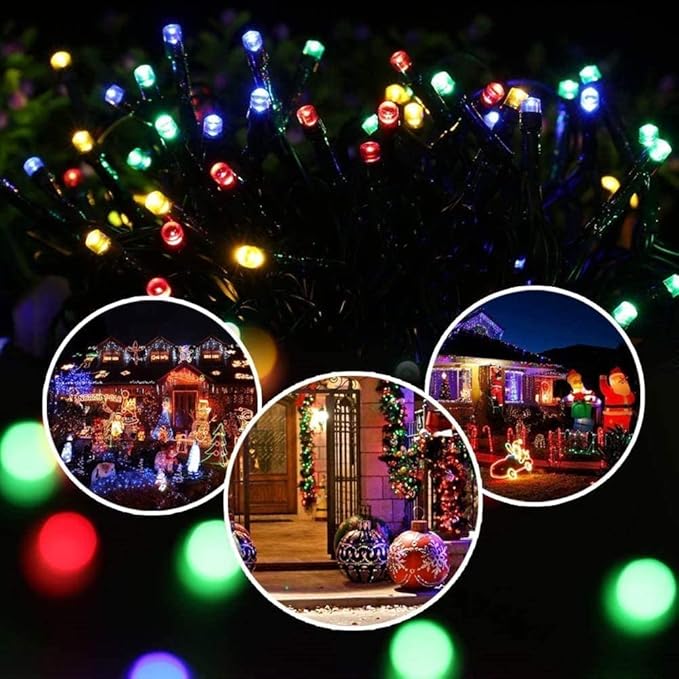 weillsnow 66 FT 200 LED Christmas Lights, Plug in Connectable Green Wire Fairy Lights with 8 Twinkle Modes, Outdoor Waterproof Christmas Lights for Garden Patio Wedding Decorations (Multicolored)
