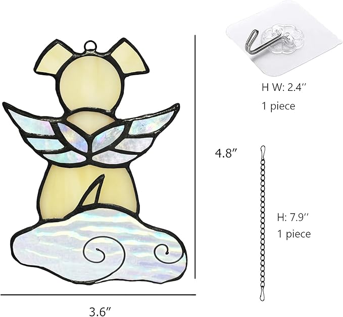 Stained Glass Angel Wings Dog Memorial Gifts for Loss of Dog Sympathy Gift Suncatcher, Rainbow Bridge Pet Passing Away Remembrance in Memory, Dog Bereavement Gifts for Loss of Pet,Yellow