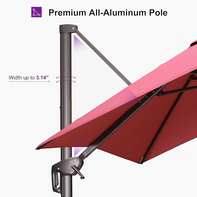 PURPLE LEAF 10 Feet Patio Cantilever Umbrella Square Outdoor Umbrella with 360° Rotation and Aluminum Offset Hanging for Garden Backyard Pool, Terra