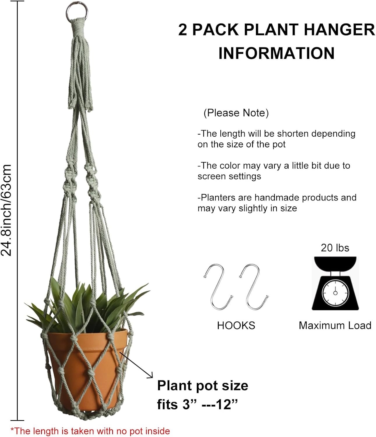 Artilady Macrame Hanging Planter for Indoor Plants, Boho Woven Plant Hanger Large Hanging Flower Pot Holders Outdoor Baskets Storage No Tassels Sage Green Wall Decor